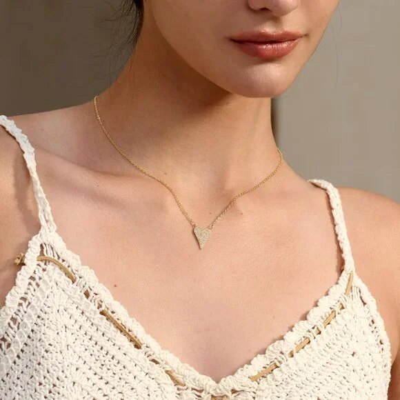 Gold Pendant Necklace for Women, Dainty Diamond Necklaces for Women Simple 14K G - Picture 3 of 6